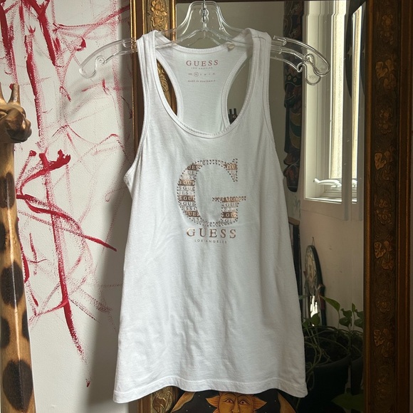 Guess White Tank with Subtle Rose Gold Logo XS - Picture 1 of 16